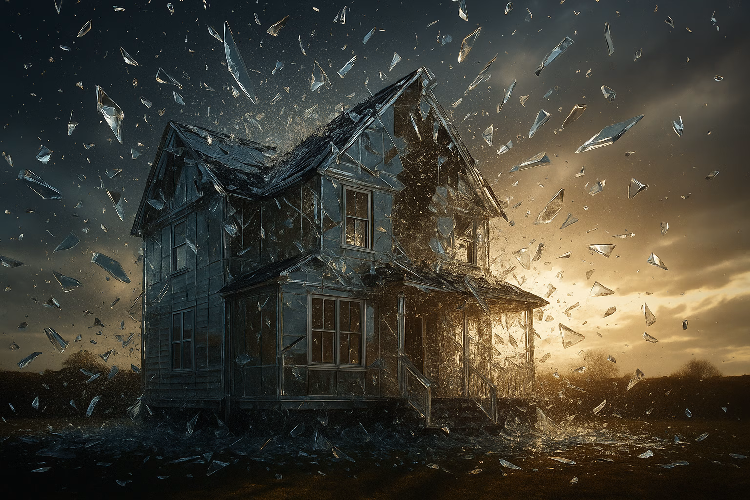 Glas-Haus im Zerbrechen