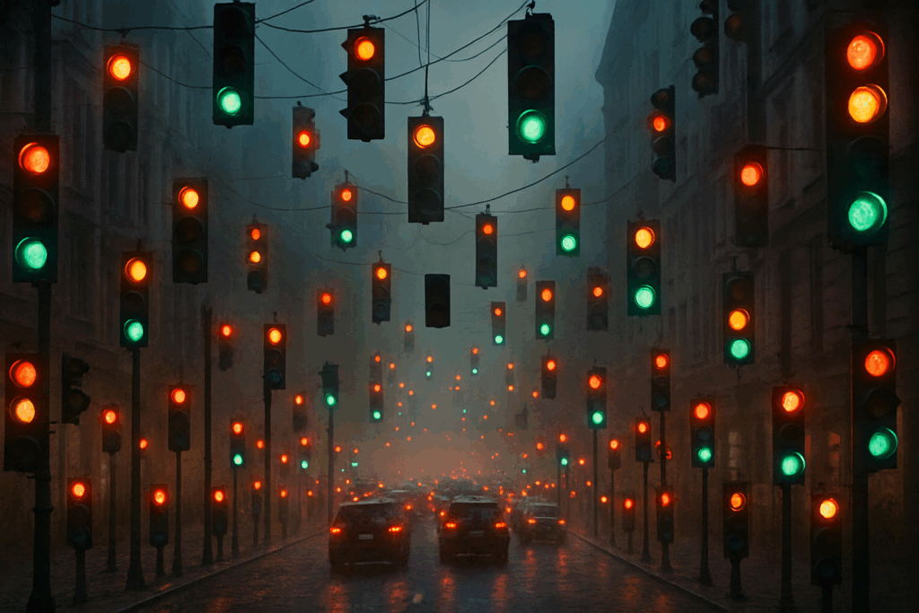 surrealistische Metropole voller Ampeln